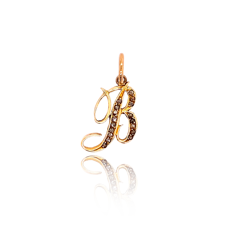 14K Victorian Diamond Initial B Pendant