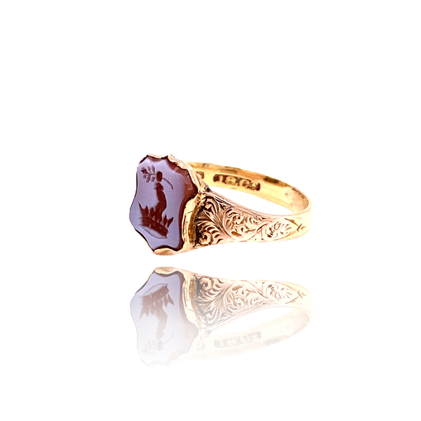 18K Victorian Sardonyx Intaglio Arm Crown Leaf Ring