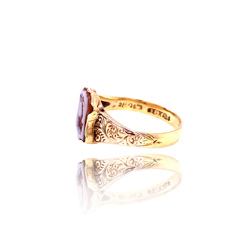 18K Victorian Sardonyx Intaglio Arm Crown Leaf Ring