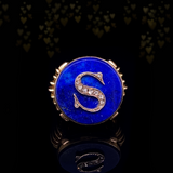 18K French Vintage Diamond & Lapis Lazuli Initial S Ring