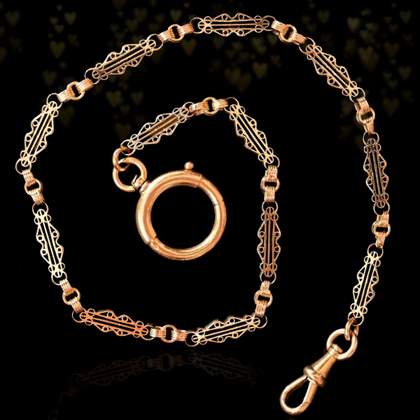 Sold on Layaway | 18K French Victorian Large Bolt Ring Watch Chain 14.25"