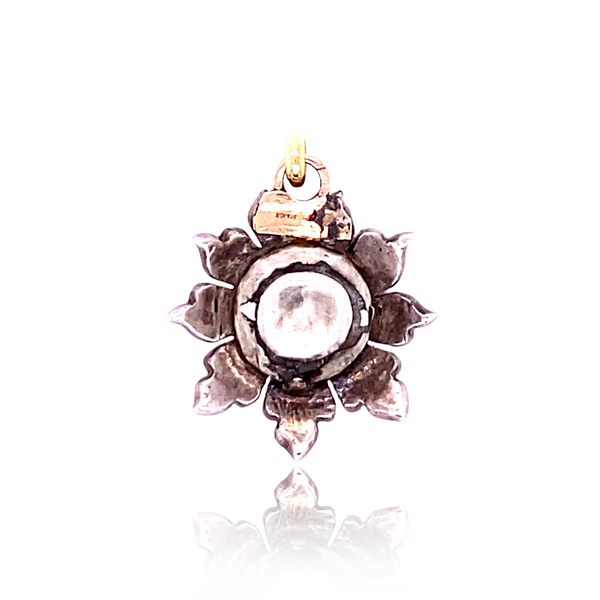 14K & Silver Victorian Large Diamond Flower Pendant
