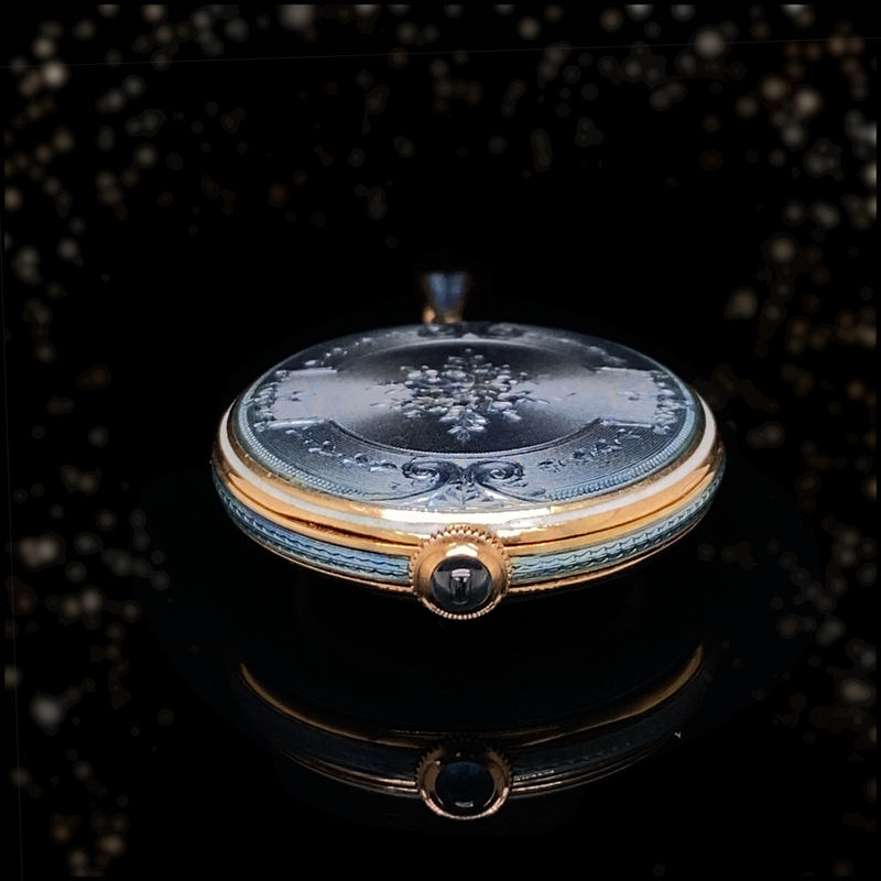 14K Swiss Victorian Longines Floral Blue Guilloche Enamel Pocket Watch
