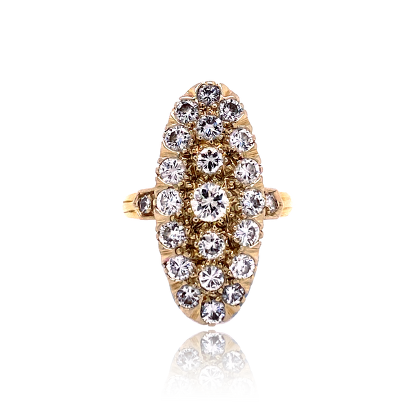 18K & Platinum French Victorian Diamond Navette Ring