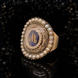 15K Georgian Initial M/W - Mary Walker Pearl Hairwork Mourning Ring with Inscription c.1798