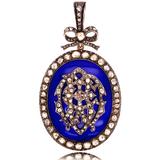 18K & Silver Victorian Diamond Bow Monogram MBE/MBC Blue Guilloche Enamel Locket