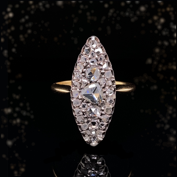 18K & Silver French Victorian Diamond Navette Ring
