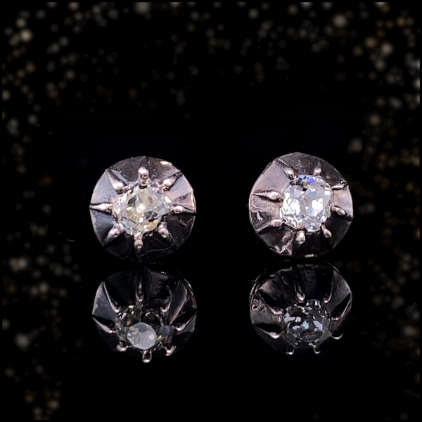 18K & Silver Victorian Diamond Collet Set Stud Earrings