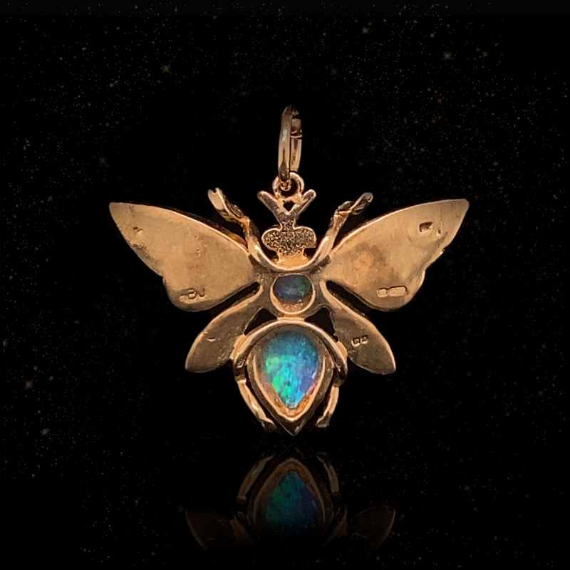 9K Victorian Ruby, Opal & Pearl Butterfly Pendant