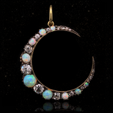 14K & Silver Victorian Diamond & Opal Crescent Pendant