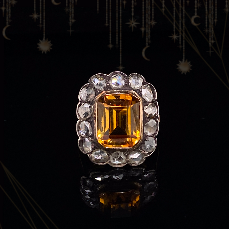 18K & Silver Victorian Diamond & Orange Sapphire Ring