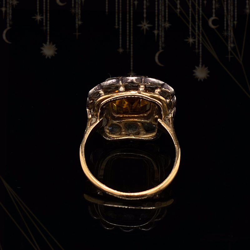 18K & Silver Victorian Diamond & Orange Sapphire Ring