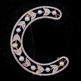 18K & Platinum French Edwardian Diamond & Pearl Horseshoe Crescent Brooch