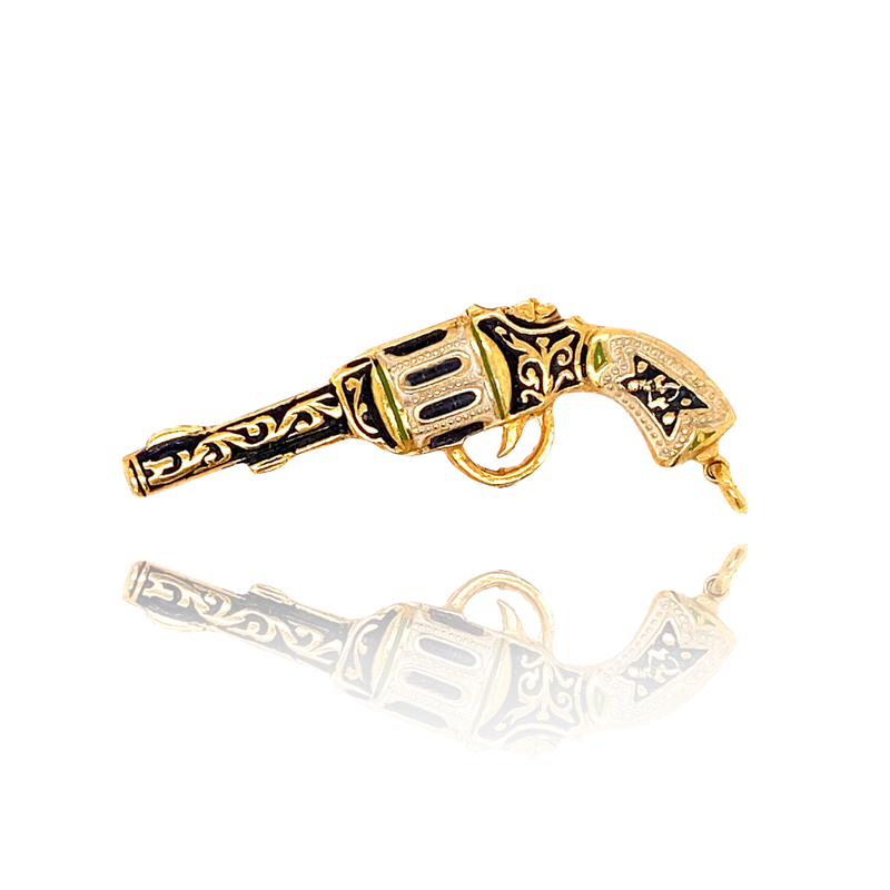 Gold Plated Art Deco Enamel Pistol Gun Brooch-Pendant