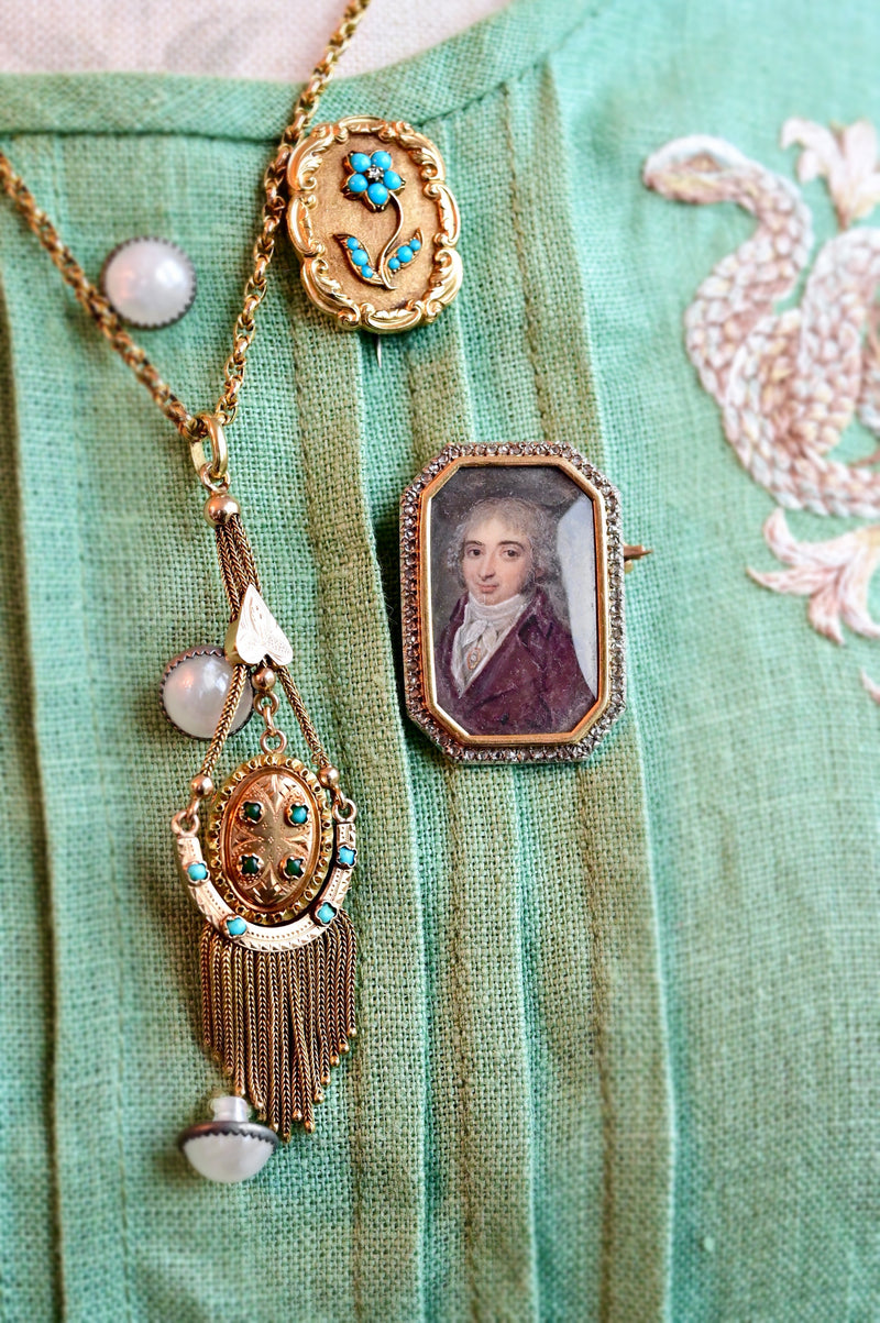 18K French Georgian/Victorian Diamond Gentleman Portrait Miniature Brooch