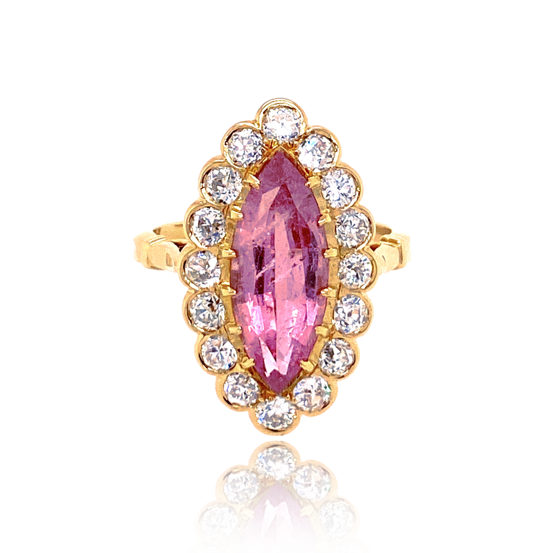 18K Art Deco Pink Tourmaline & Diamond Ring