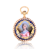 18K French Victorian Pearl Portrait Lady Enamel Pocket Watch