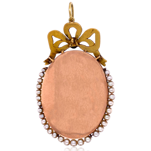 15K & Silver Georgian Diamond & Pearl Red Enamel Portrait Pendant