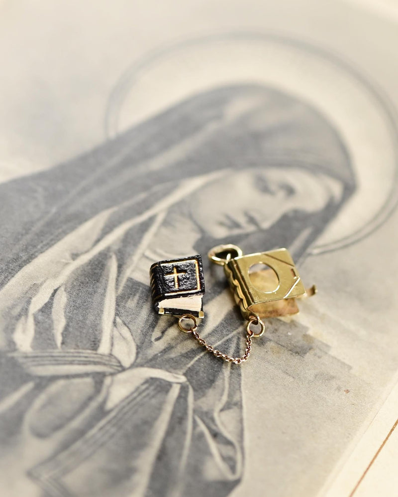 14K Art Deco Lord's Prayer Bible Book Pendant Charm (6 Languages) With Original Box