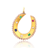 18K Victorian Rainbow Diamond, Ruby, Emerald & Sapphire Horseshoe Pendant