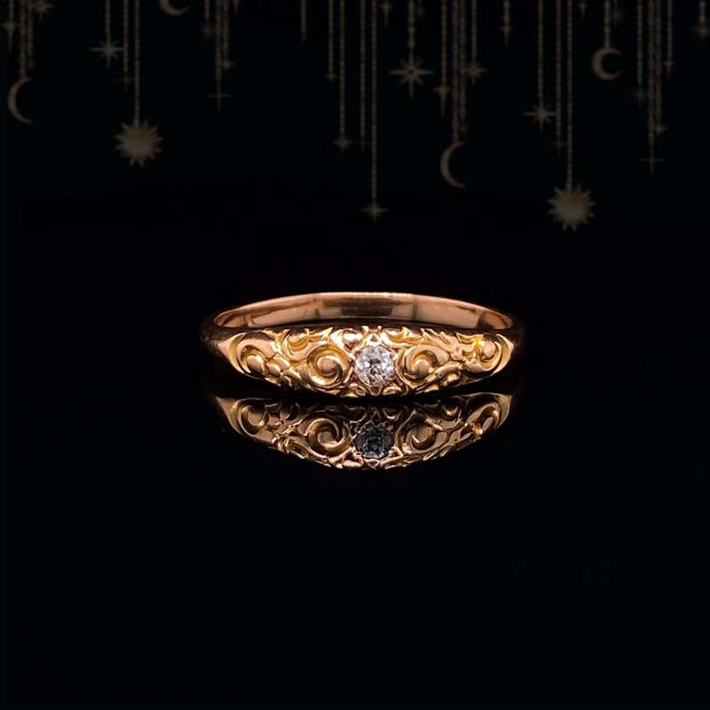 14K Victorian Repousse Diamond Ring