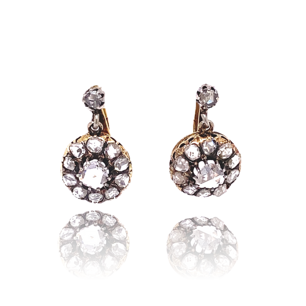 18K & Silver Victorian Diamond Cluster Dangle Earrings