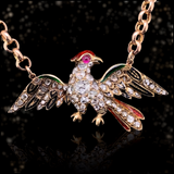 14K Georgian/Victorian Diamond & Ruby Enamel Bird Necklace