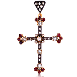 18K & Silver French Victorian Diamond & Ruby Cross Pendant