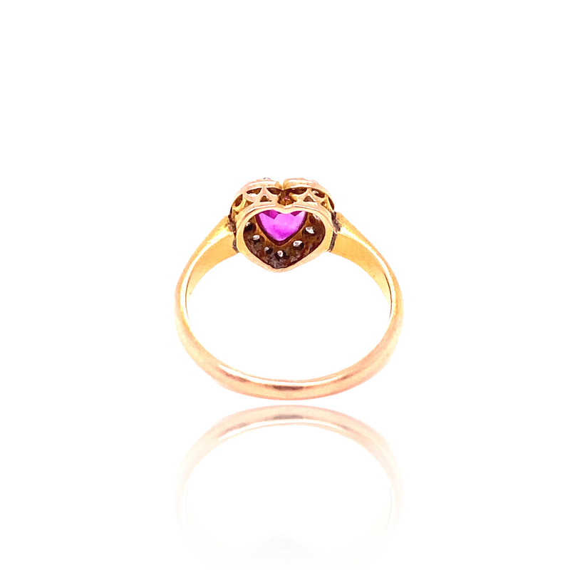 18K Victorian Diamond & Ruby Heart Ring
