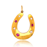 14K Victorian Diamond & Ruby Horseshoe Pendant