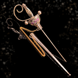 14K Dutch Victorian Ruby Sword Jabot Pin