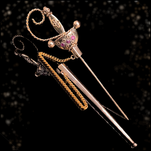 14K Dutch Victorian Ruby Sword Jabot Pin