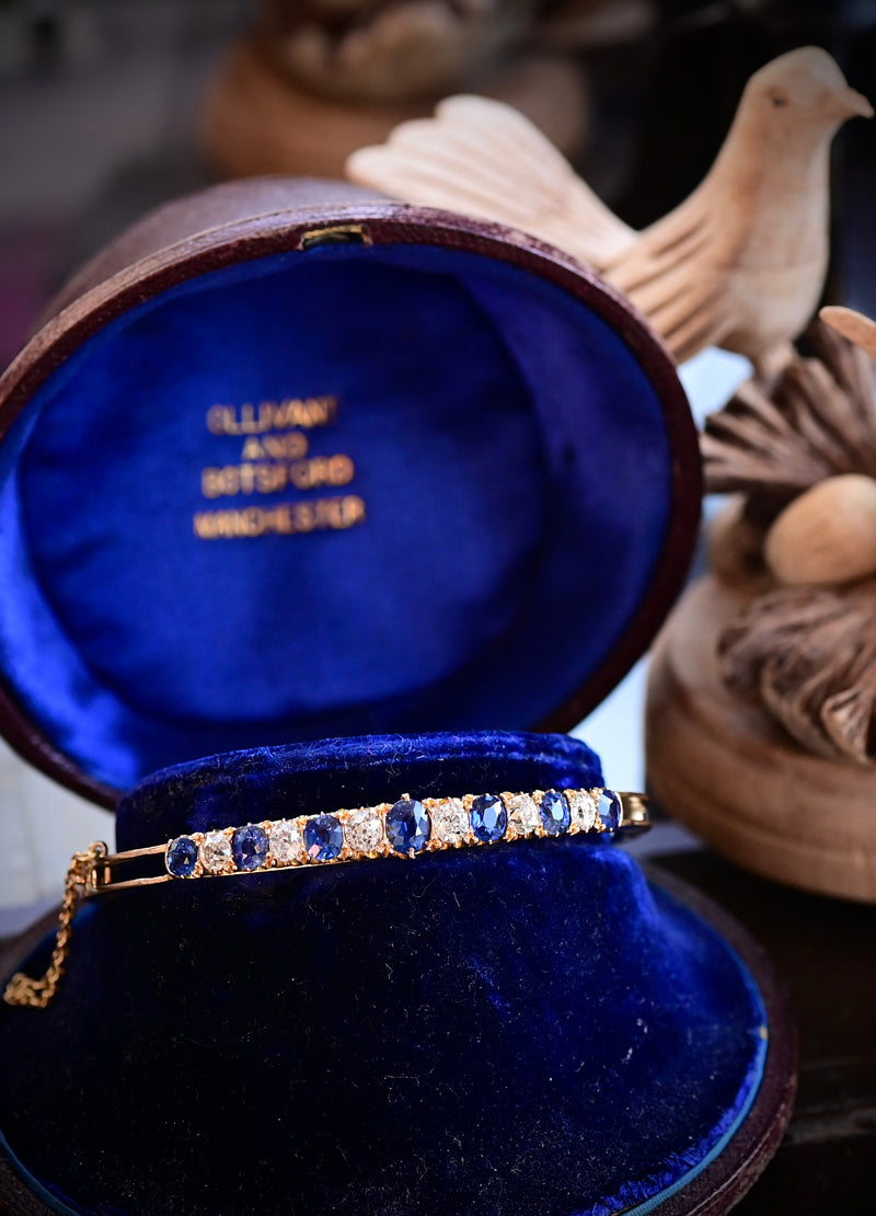 Sold on Layaway | 18K Victorian Diamond & Sapphire Bangle