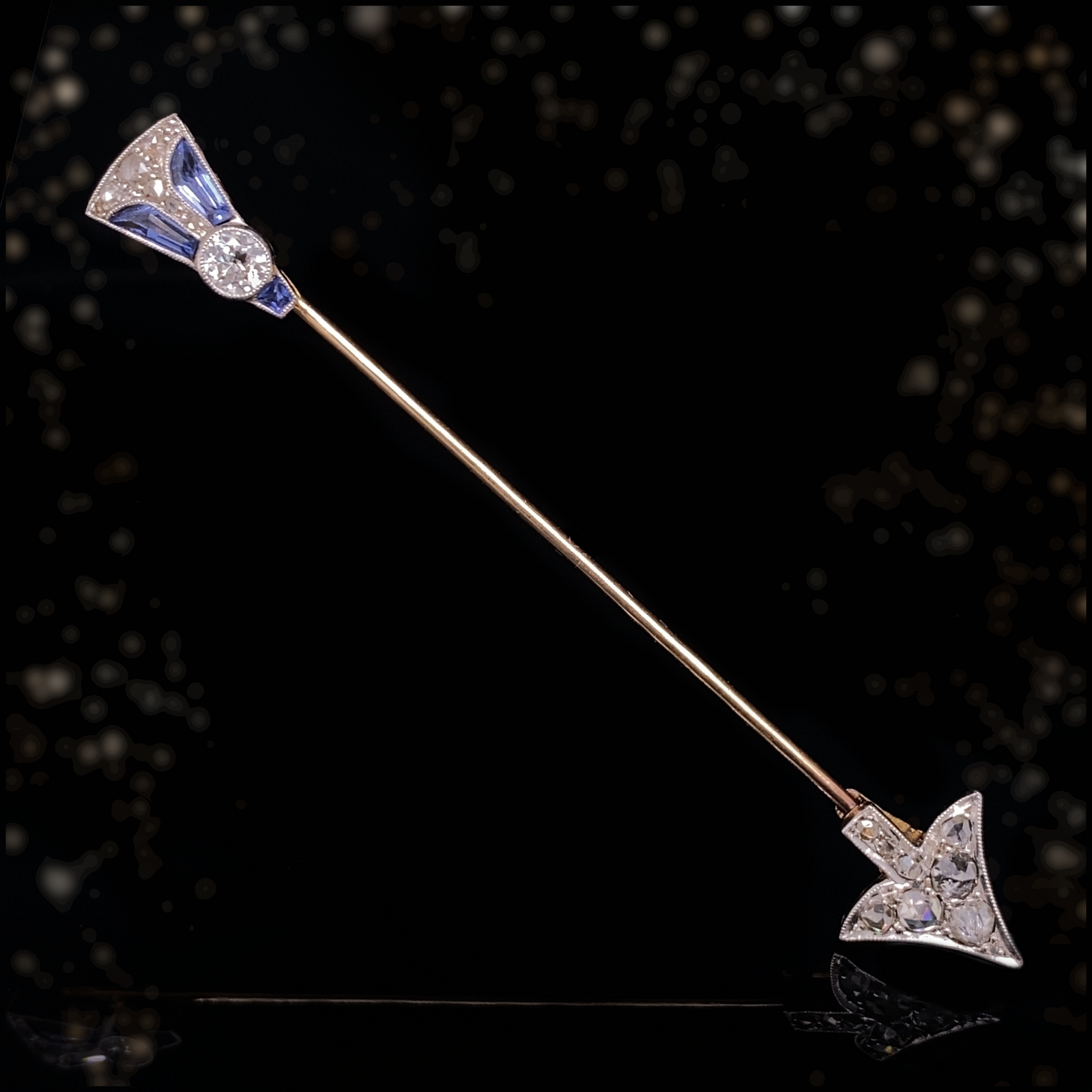 18K & Platinum French Art Deco Diamond & Sapphire Arrow 