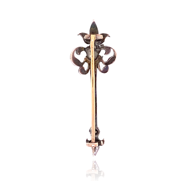 18K & Silver French Victorian Diamond Scepter Key Brooch