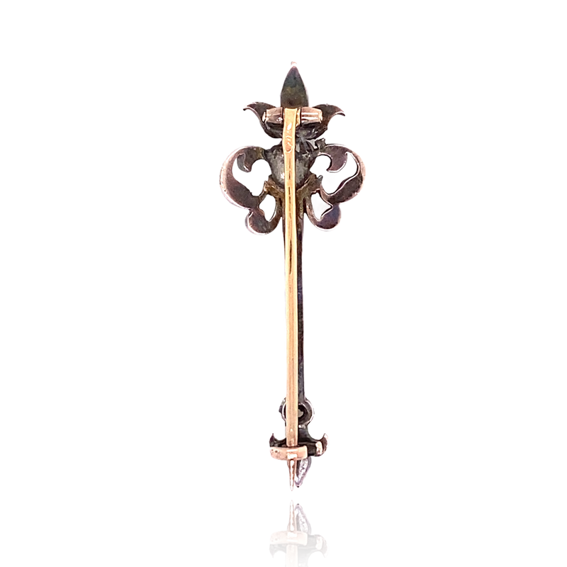 18K & Silver French Victorian Diamond Scepter Key Brooch