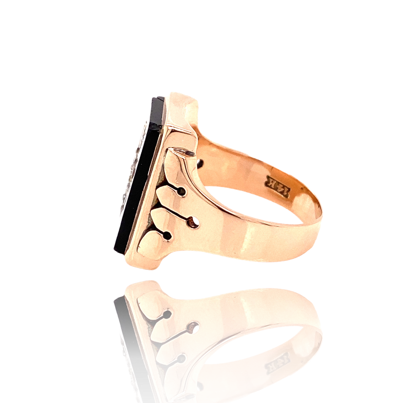 14K Victorian Diamond & Onyx Signet Initial S Ring