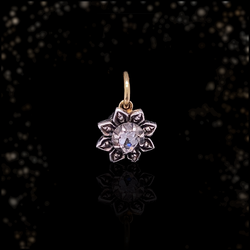 18K & Silver Victorian Diamond Collet Set Flower Pendant