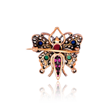 18K & Silver Victorian Diamond, Ruby, Sapphire & Emerald Butterfly Brooch-Pendant
