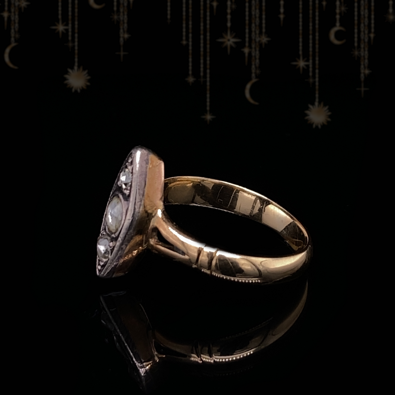 14K & Silver Victorian Diamond Navette Ring