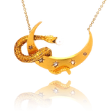 14K Victorian Diamond & Pearl Snake Crescent Necklace