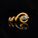 18K French Victorian Diamond & Emerald Snake Slider-Brooch
