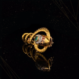 18K French Victorian Diamond & Emerald Snake Slider-Brooch