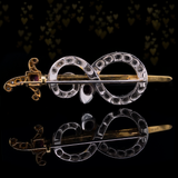 18K & Platinum French Victorian Diamond & Ruby Snake Sword Brooch