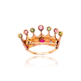 14K Victorian Diamond, Ruby, Pink & Green Tourmaline Coronet Crown Brooch