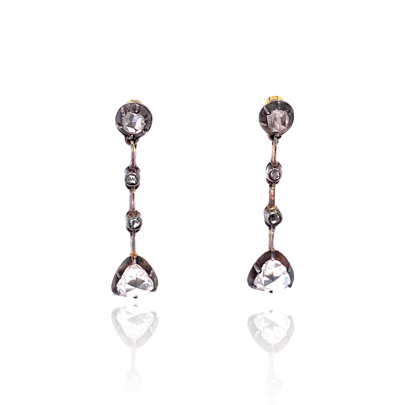 18K & Silver Victorian Diamond Dangle Earrings
