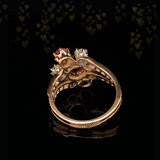 14K Edwardian Art Nouveau Triple Ruby & Diamond Ring