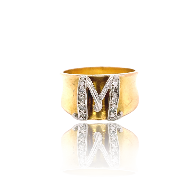 14K Vintage Diamond Initial M Ring